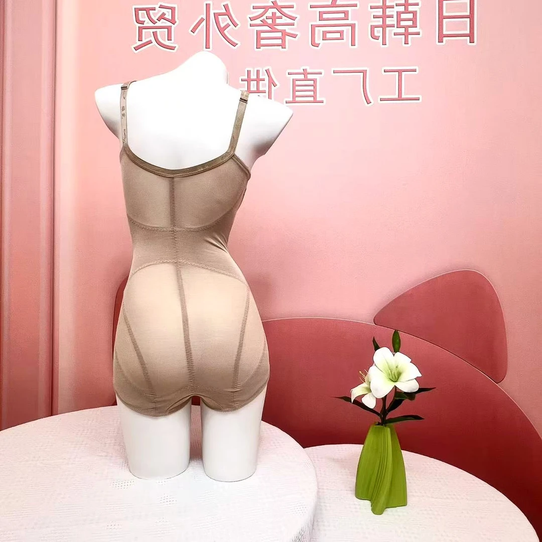 大罩杯有钢圈收腹连体衣免文胸薄杯吊带内衣美体提臀女塑身衣日单