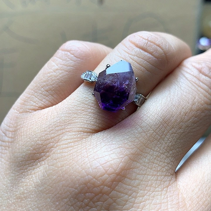 水晶水晶戒指银S925镶嵌小*檬