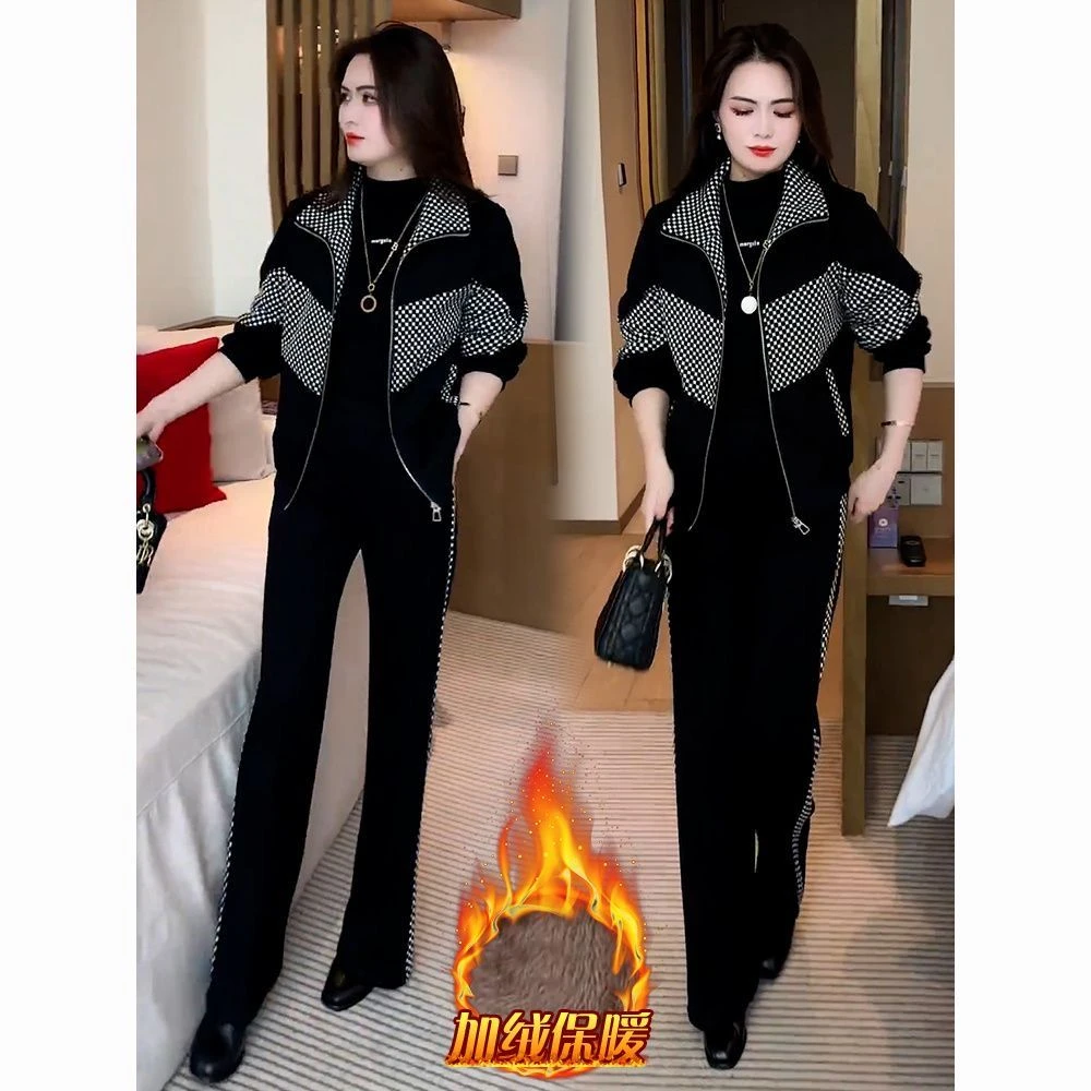 气质绒保暖运动服套装女秋冬季新款百搭宽松休闲服两件套潮加绒