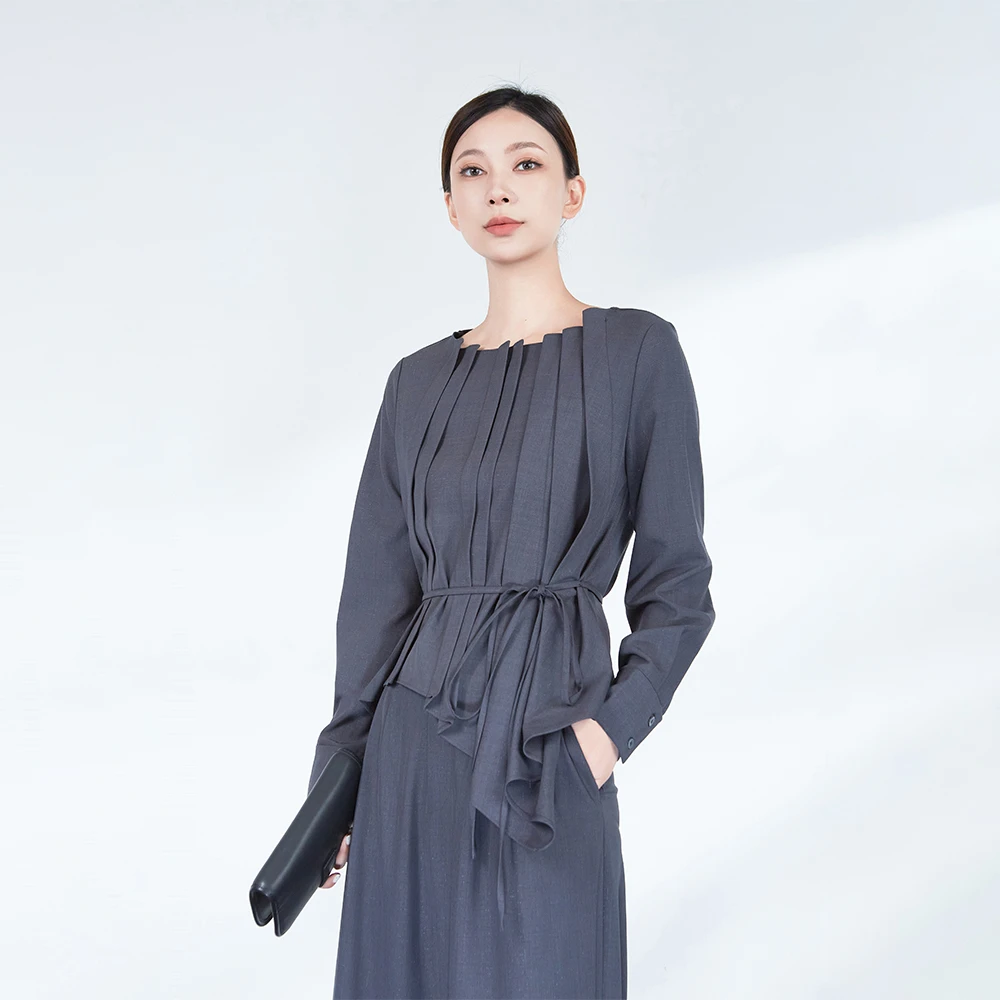S·DEER圣迪奥春款女装褶皱高级感时尚百搭气质长袖衬衫S243Z0509