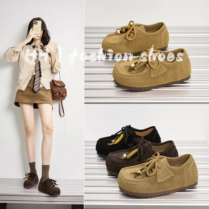 真皮厚底内增高5cm勃肯鞋女2025秋季新款袋鼠鞋丑萌百搭休闲单鞋