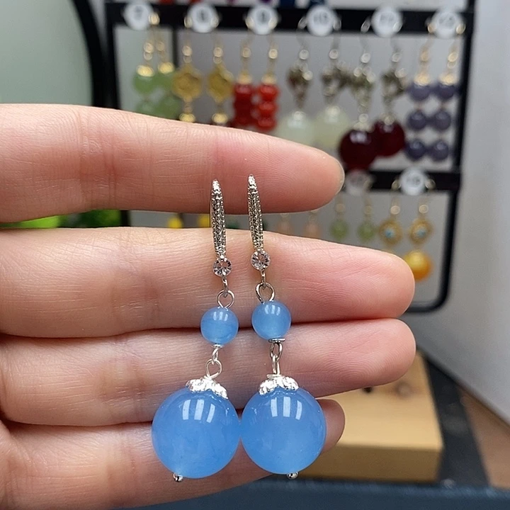 海蓝宝石耳坠银S925镶嵌14mm