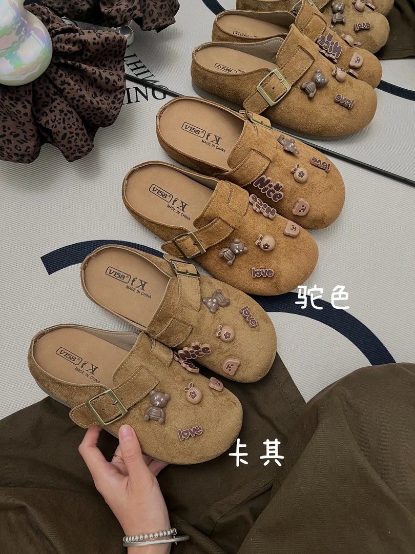 复古可爱勃肯包头半拖鞋女外穿2025秋季新款厚底内增高博肯穆勒鞋