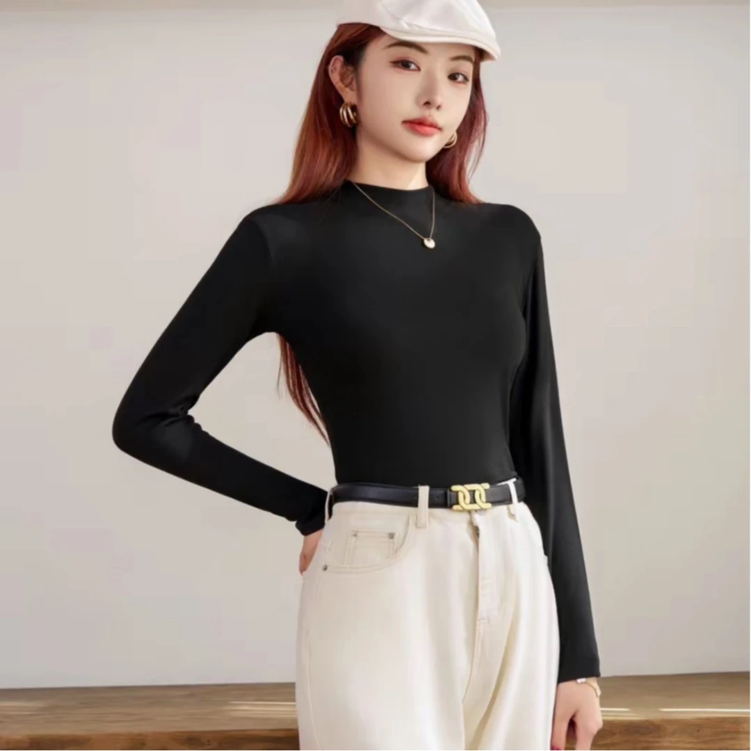 拍一发二【两件装】新款半高领纯色时尚打底衫女装秋冬女款长袖上衣