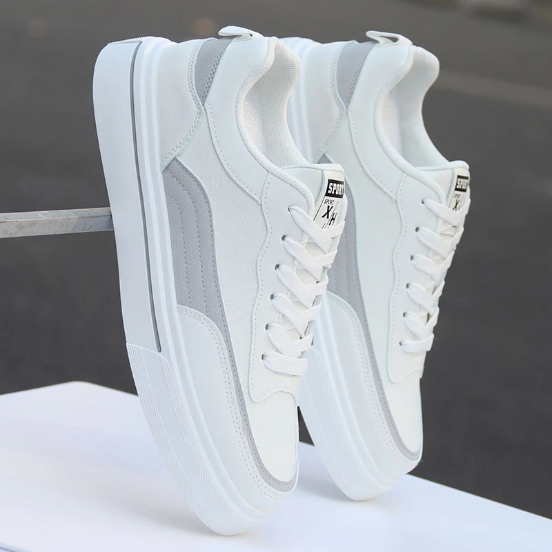 小白鞋春秋季新款时尚男士潮鞋休闲鞋皮面防水跑步鞋子白色板鞋