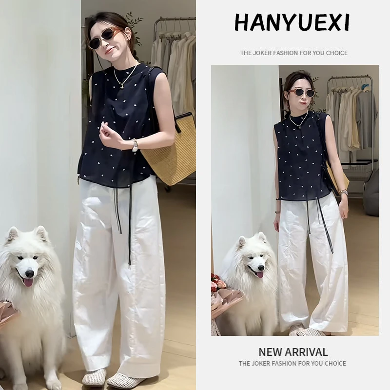 夏季超火一整套女装2025新款爆款波点短袖上衣百搭阔腿裤两件套潮
