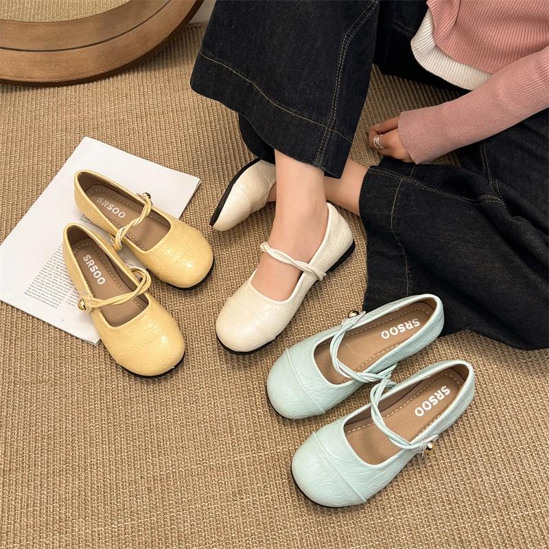 温柔芭蕾风单鞋女新款春季法式复古仙女休闲软平底玛丽珍黄色鞋子