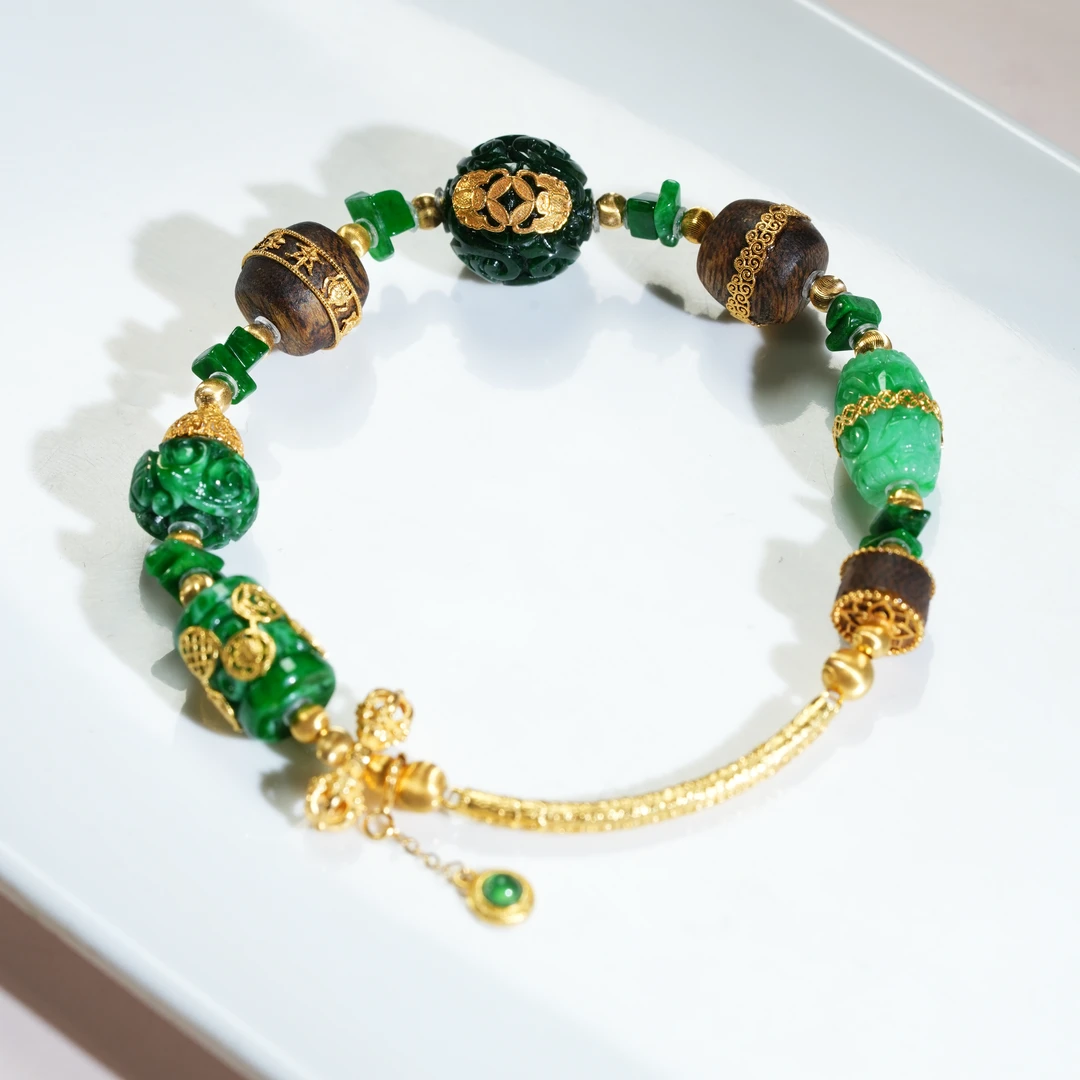 【东方十八岁】【舟挽夏】翡翠18K金设计款收藏级手串多样性发其一