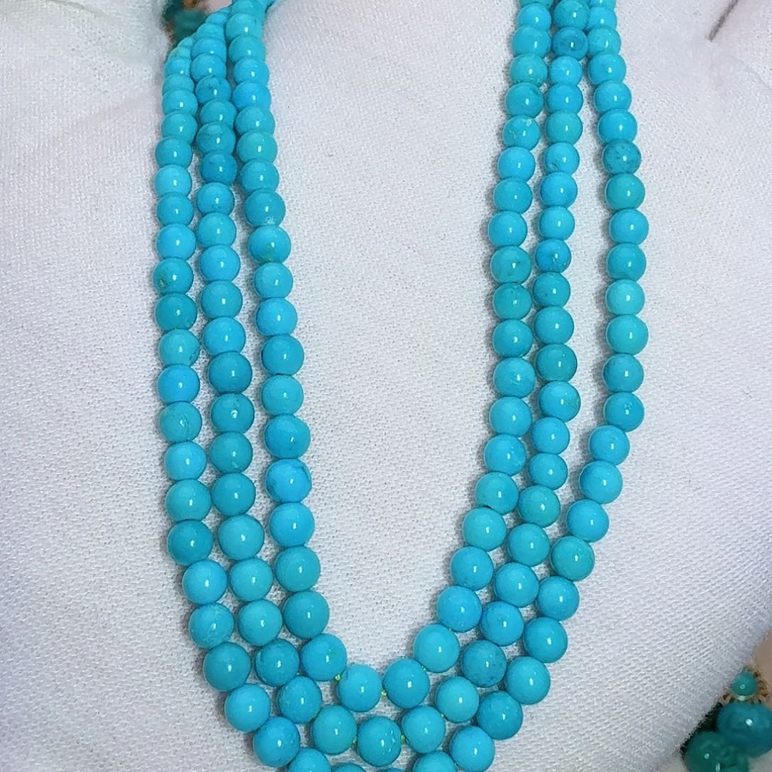 绿松石未镶嵌珠宝奇石暴暴蓝圆珠多圈