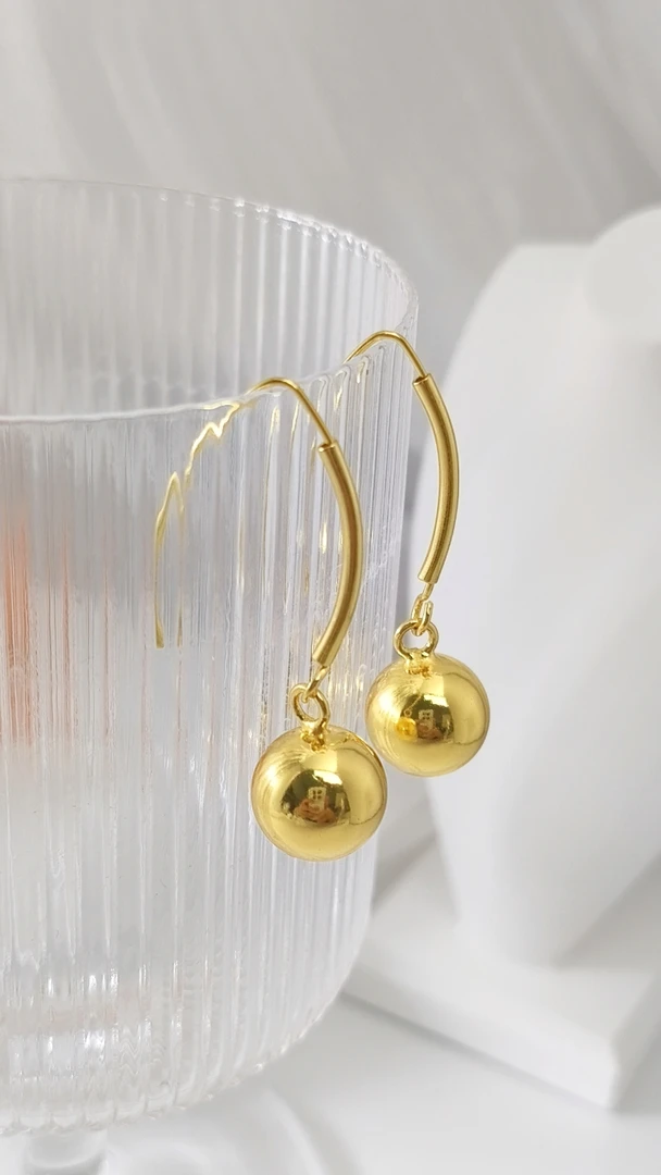 足银耳饰 有球必应女款民族风金色光珠女耳钩饰品耳环百搭欧美风