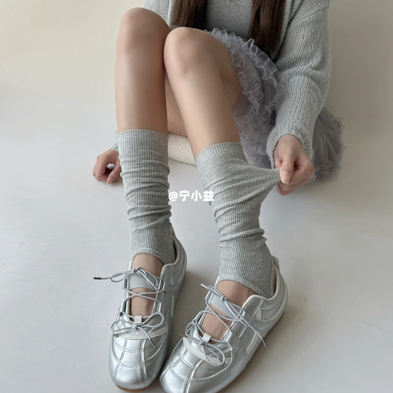 宁小益细竖条踩脚袜套春秋薄款纯色堆堆袜子女夏显瘦芭蕾风小腿套