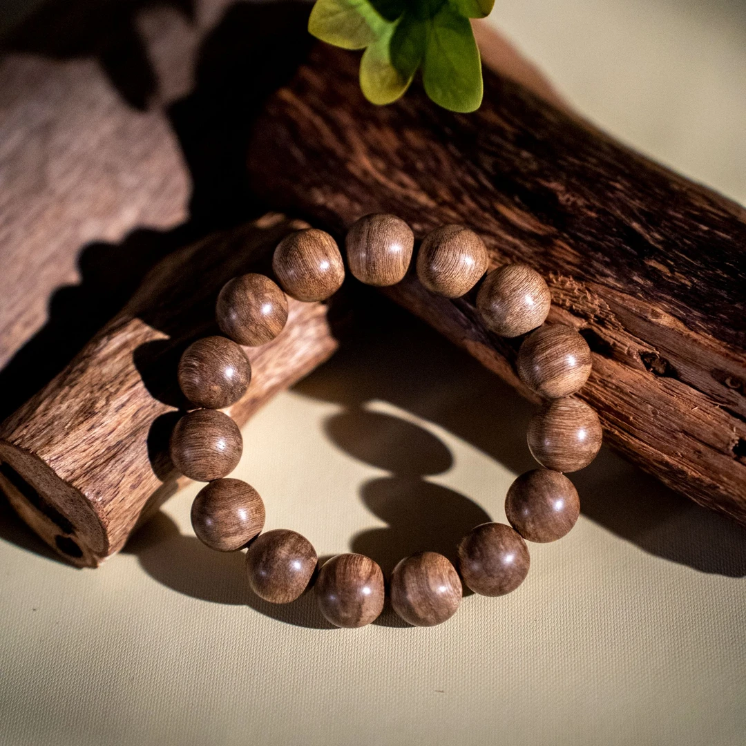 沉香【江苏工美专属】天然野文莱黑棋黑肉单圈沉香手串-397*1416