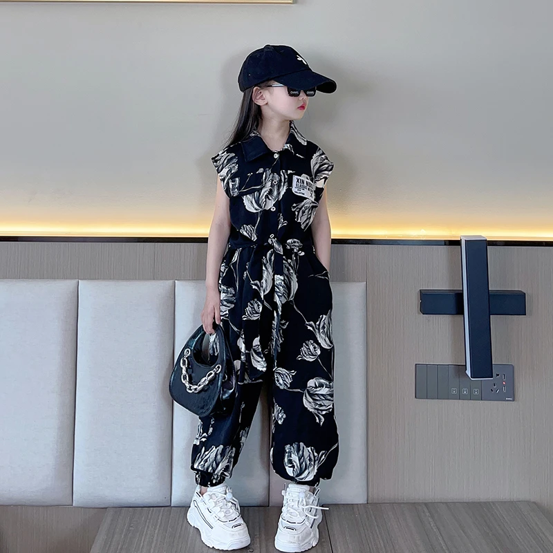 MK&DK女童薄款夏装两件套新款时尚韩版运动女大童装儿童雪纺套装