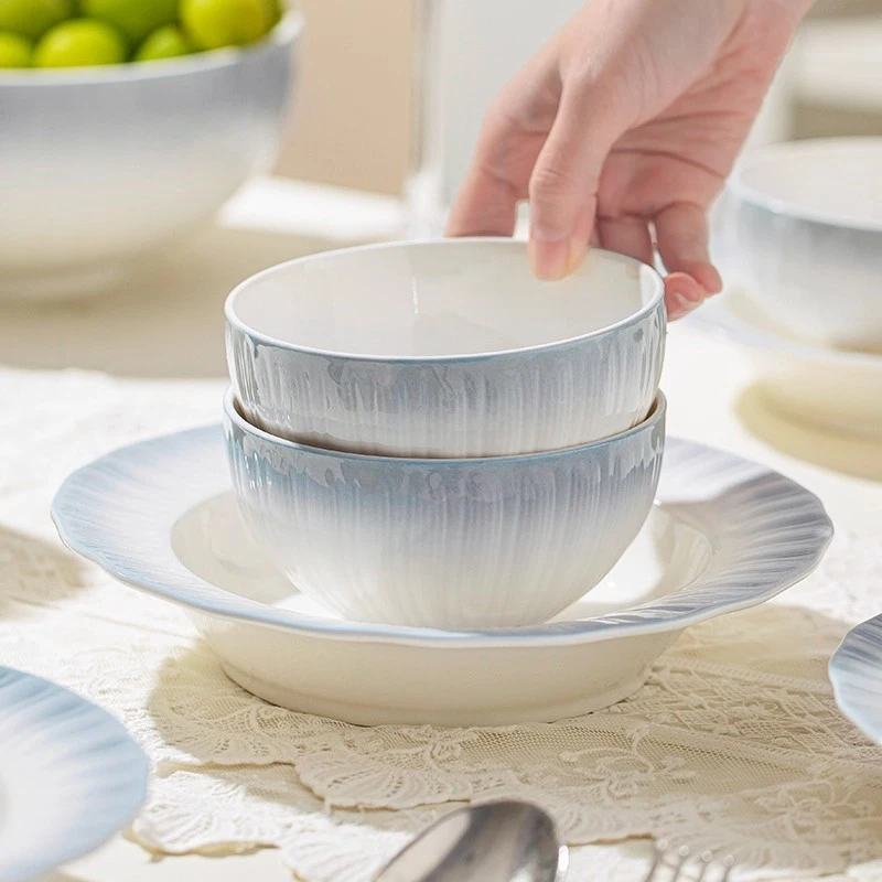 釉下彩法式碗碟勺筷家用2025新款高颜值餐具乔迁新居碗筷盘子