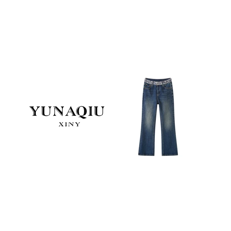 YUNAQIU-直筒复古宽松水洗做旧牛仔裤-9553