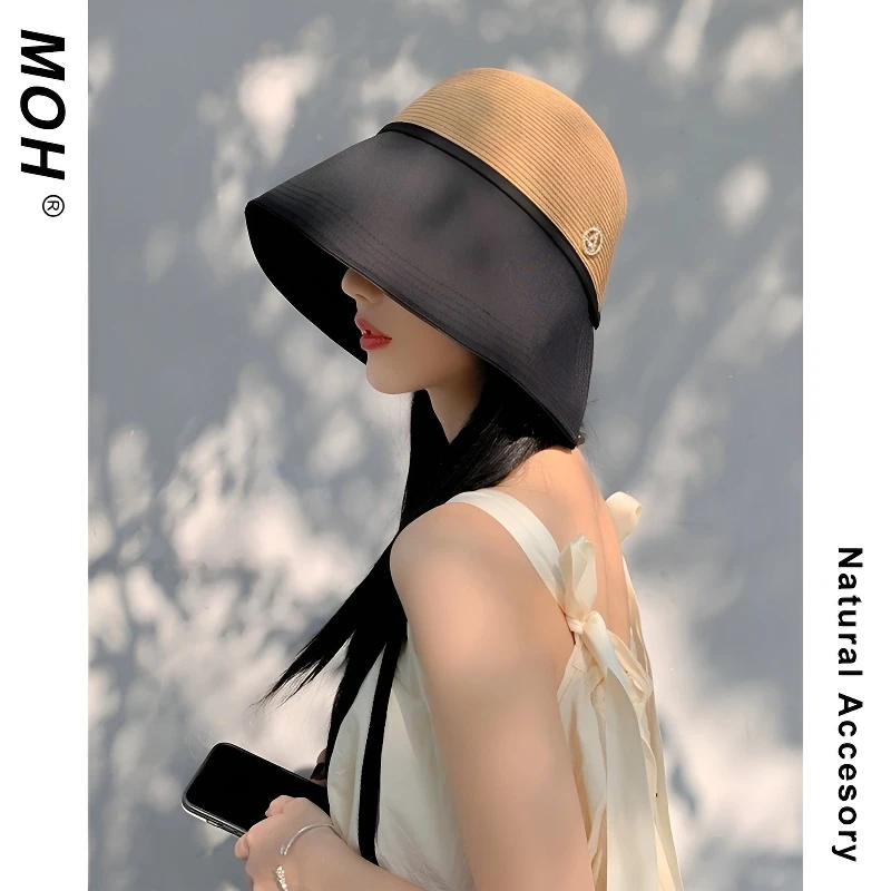 帽子大檐水桶帽子女夏季遮脸防晒帽防紫外线渔夫帽出游遮阳草帽