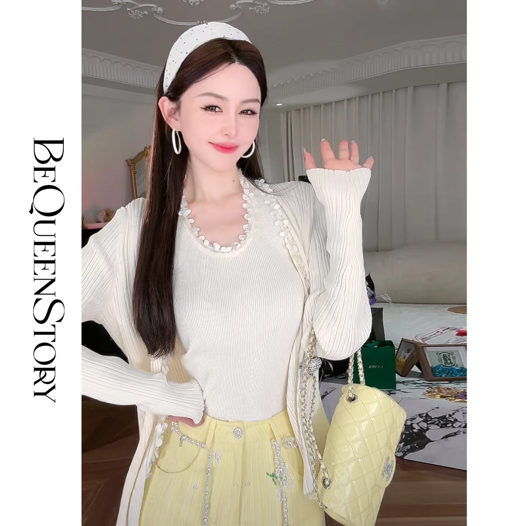 BeQueenStory【温柔云贝】高级手工缝珠挂脖背心&开衫两件套2025
