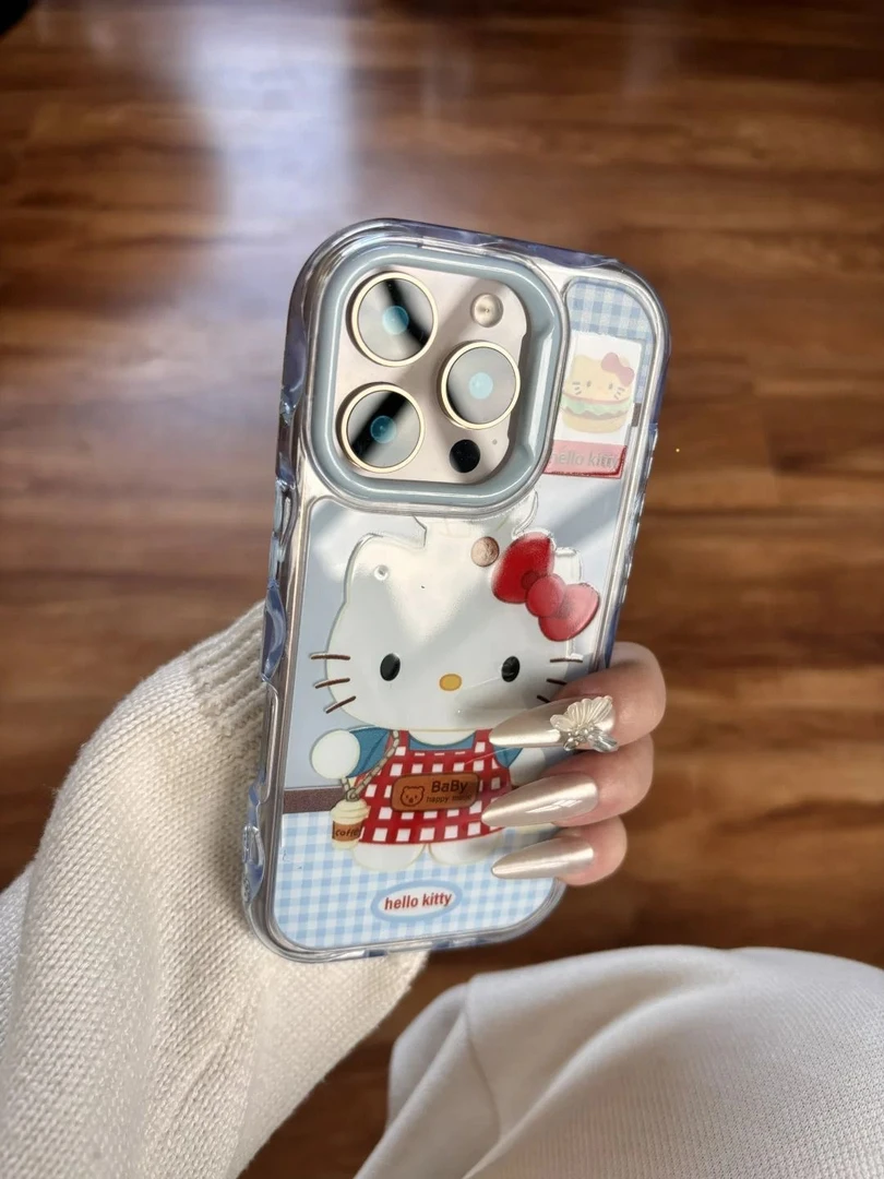 格纹汉堡kt猫适用iPhone15promax手机壳苹果16pro保护套14新款13x
