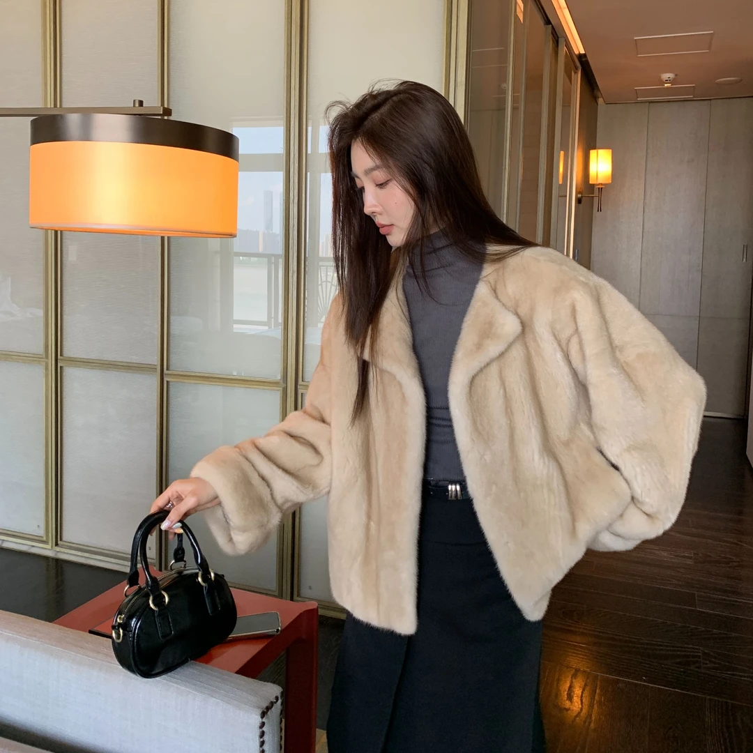 【坤哥】2025款翻袖V领进口整貂天鹅绒貂皮大衣简约水貂皮草外套