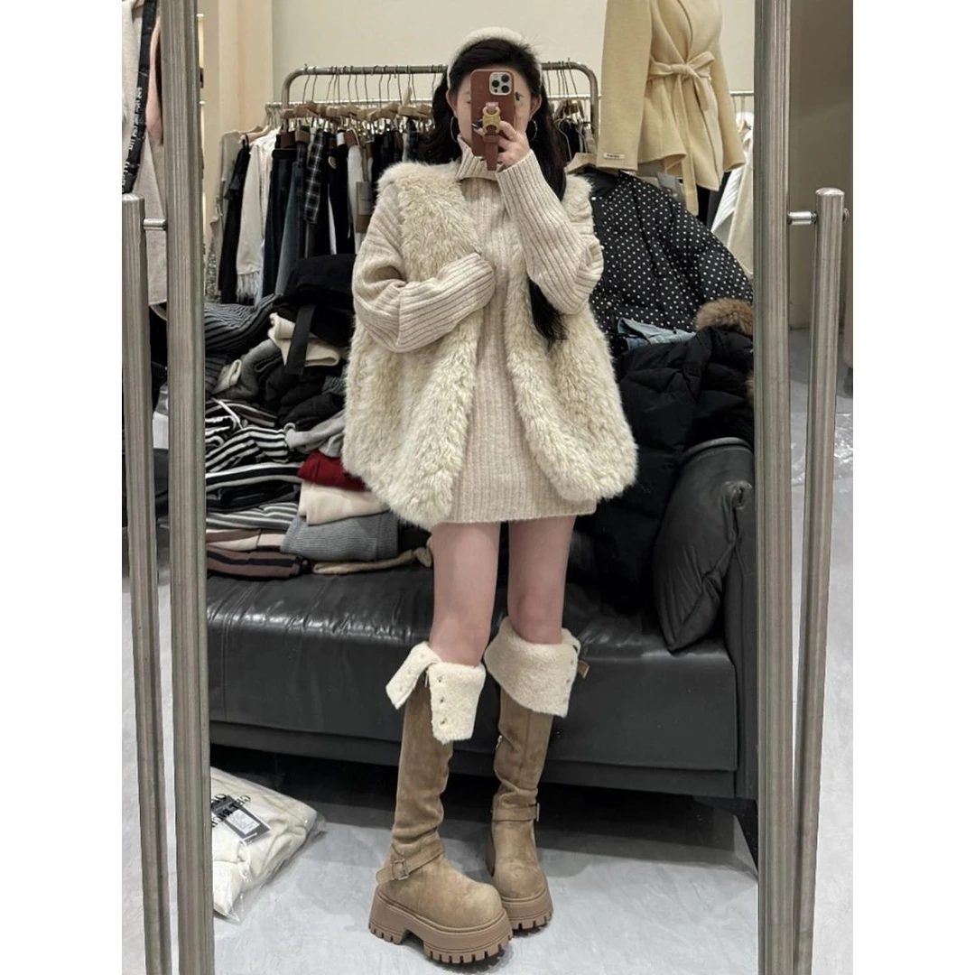 秋冬穿搭一整套2025新款韩版宽松马甲外套百搭长袖打底衫两件套女