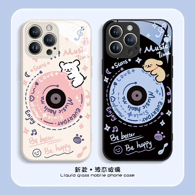 液态金属唱片小狗适用苹果16手机壳iphone15华为oppo小米vivo防摔