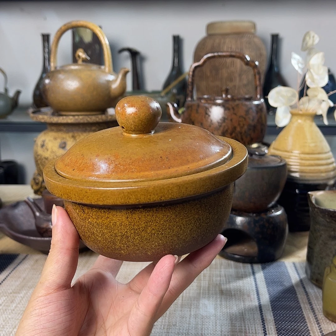 碟紫砂粗陶实用茶碗