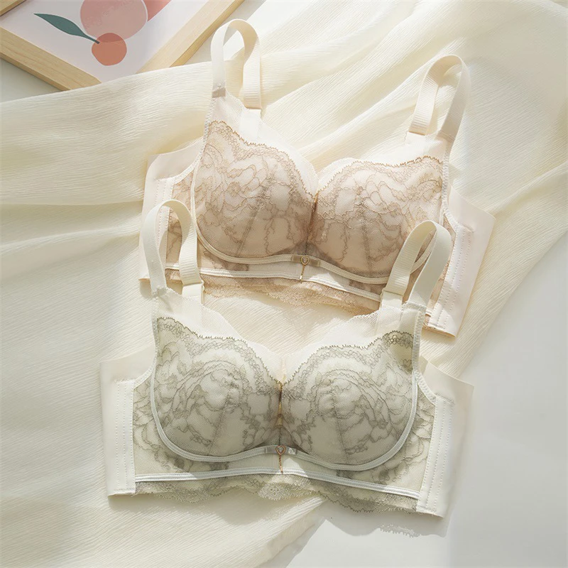蕾丝内衣女大胸显小薄款聚拢透气调整型收副乳防下垂莫代尔文胸罩