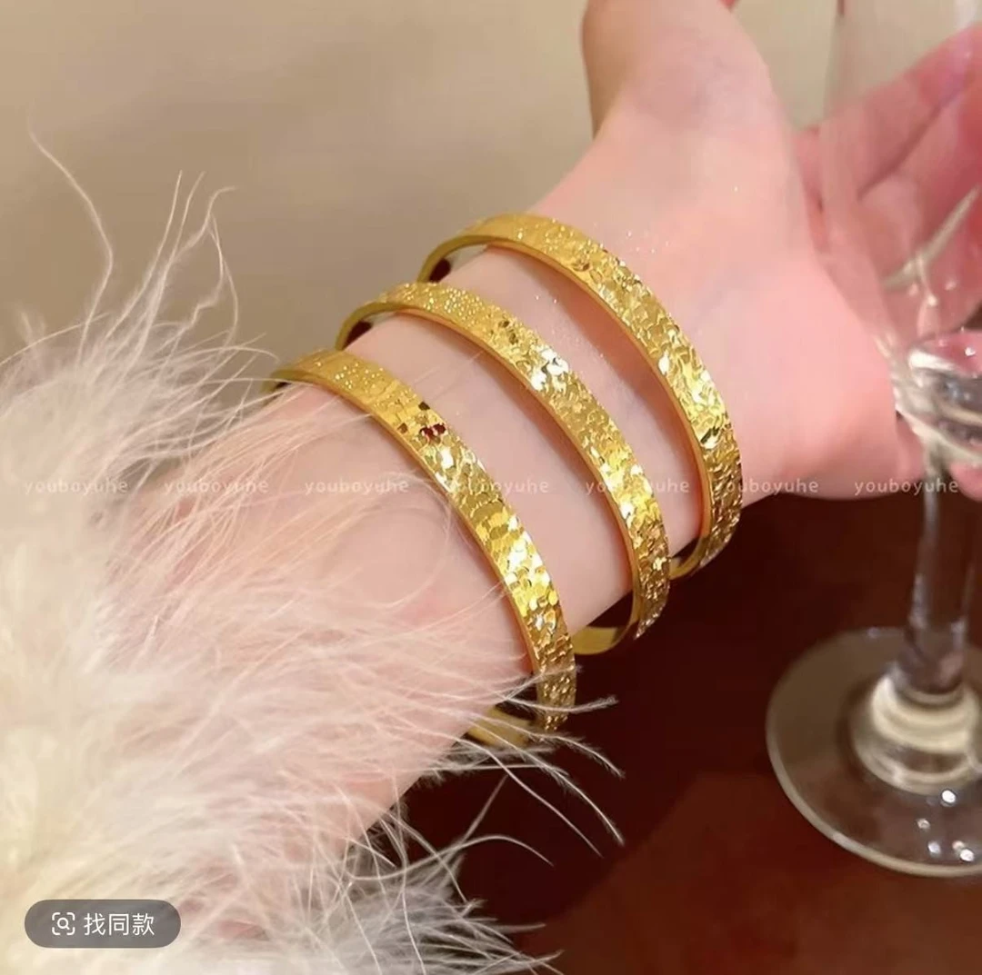 999推拉碎冰冰手镯女光面实心手环闪闪镯子3