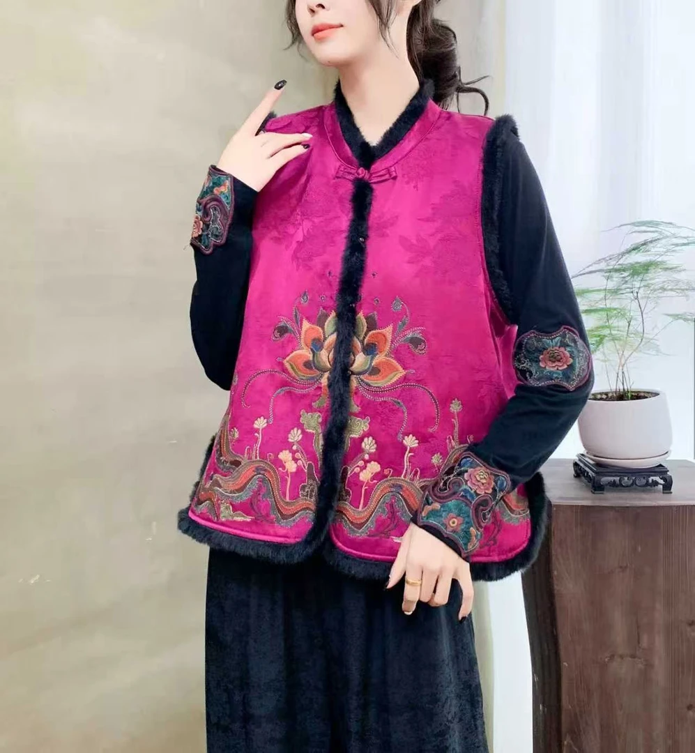 516-4新中式长袖刺绣短马甲民族风