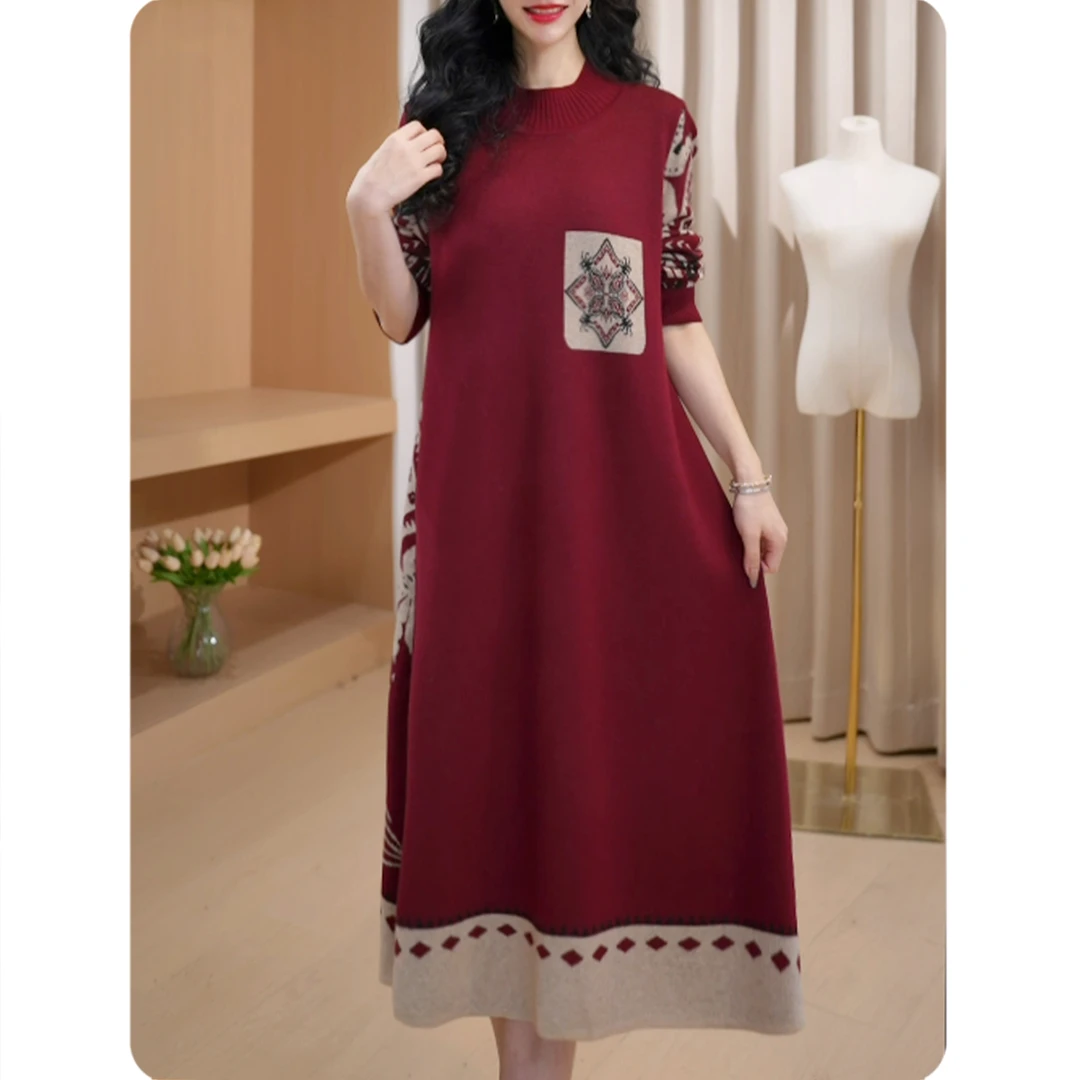 [TL4]蝶舞女士宽松连衣裙中长款毛衣裙气质休闲女装4L0225316