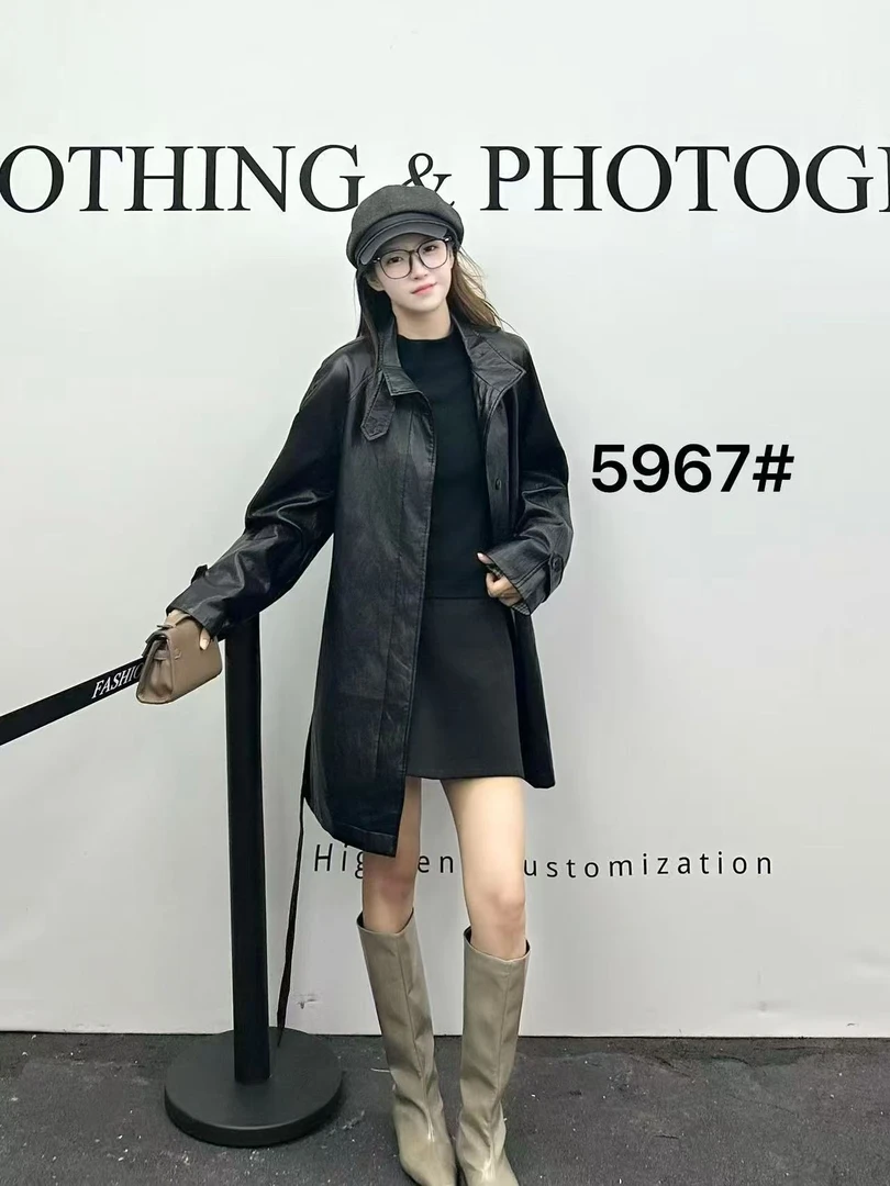 春秋季时尚新款皮衣外套女夹克高级感中长款显瘦689
