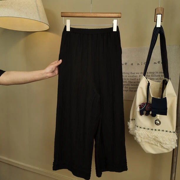 HUI-【旧年轮】91103   肌理全松紧腰荷叶边休闲阔腿裤