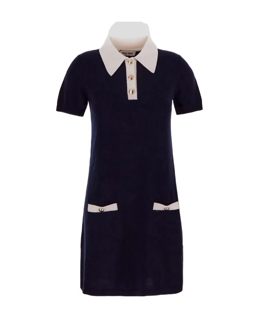 未使用 MIU MIU/缪缪 拼色领口翻领短袖连衣裙