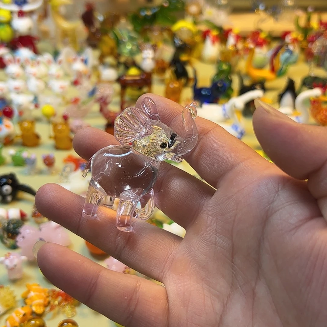 玻璃手工琉璃摆件 粉色大象