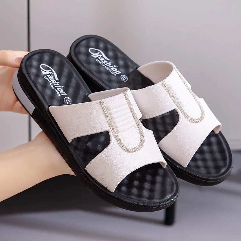 夏季拖鞋女款皮革外穿软底防滑厚底居家妈妈安可拉红时尚女士拖鞋