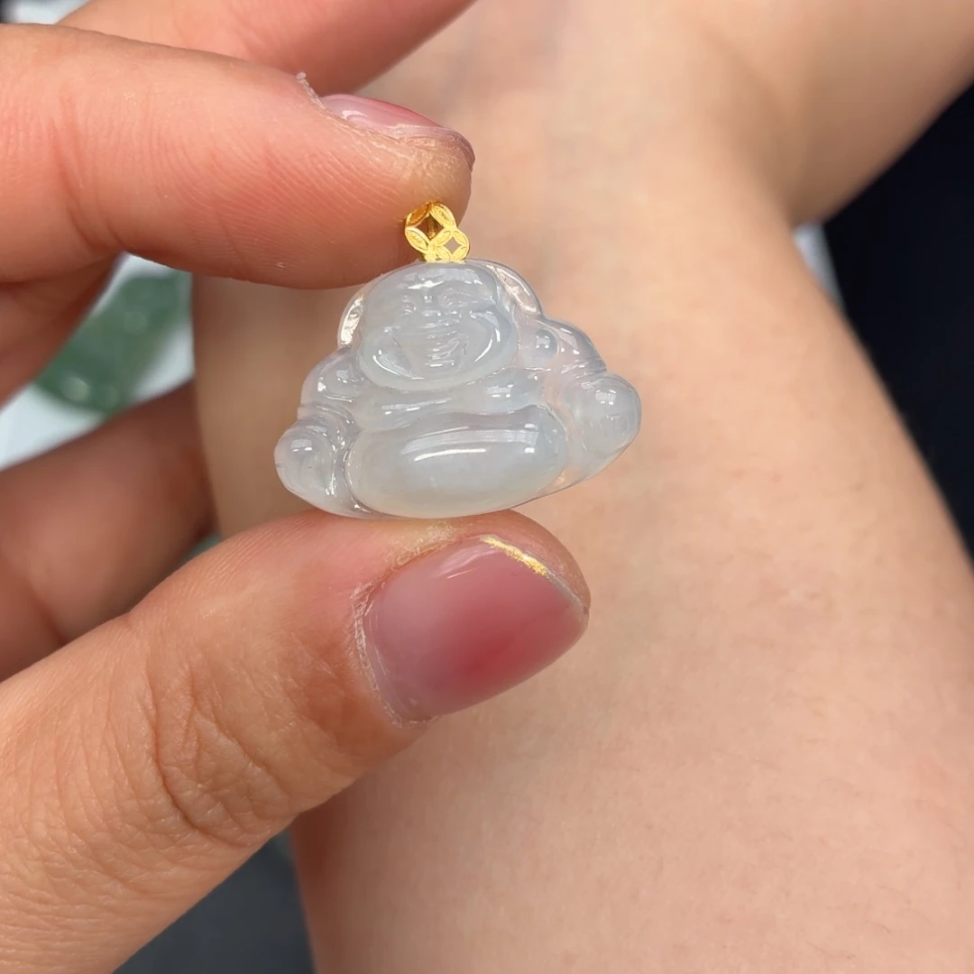 翡翠18K金镶嵌颈饰佛公