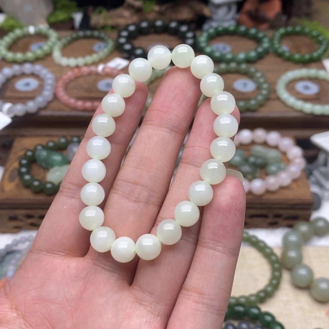 和田玉未镶嵌手链卡8晴白