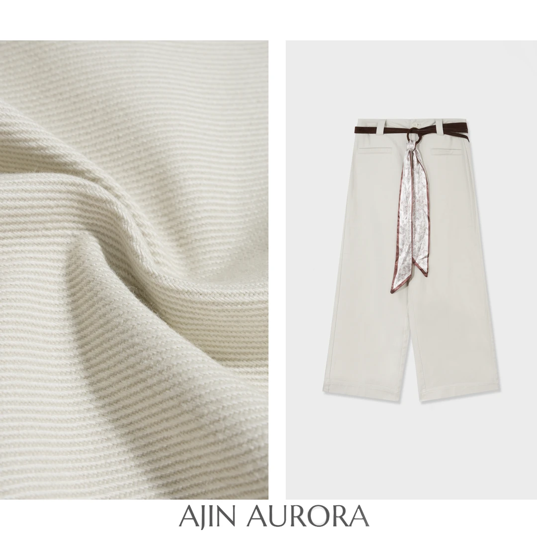 【栀子白兰】直筒九分阔腿裤女早秋韩版时尚复古丝巾腰带通勤休闲裤