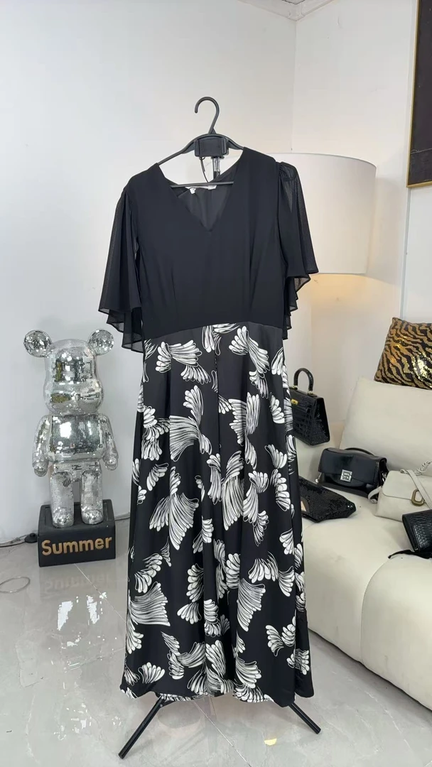 【庄喜儿Original】黑白花假两件连衣裙遮肉气质时尚洋气裙子G348