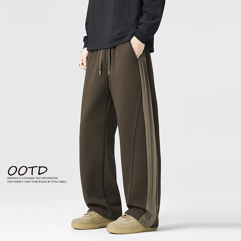 直筒卫裤男款男装男士宽松加绒百搭抽绳裤子运动裤男士直筒裤加绒