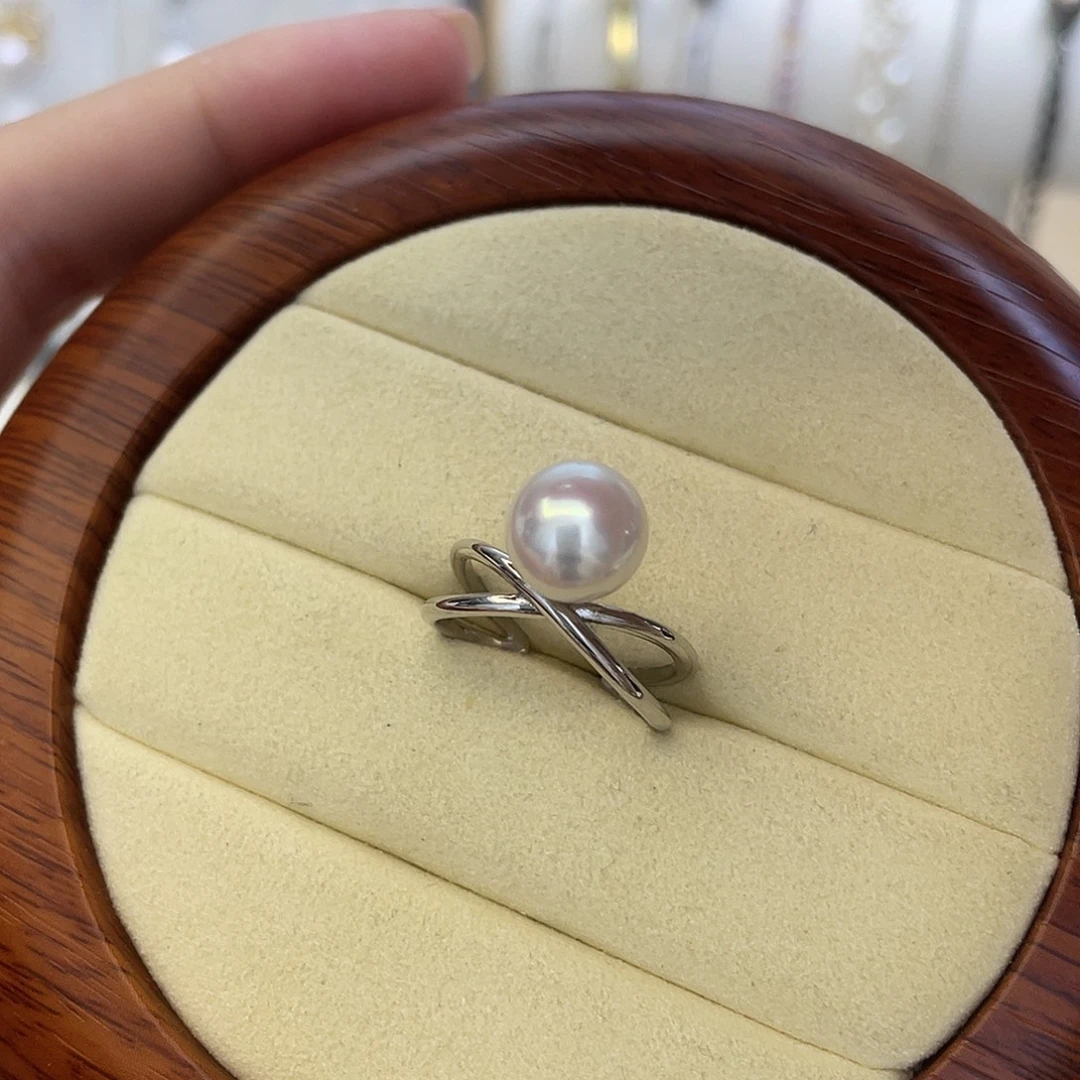 银S925镶嵌戒指淡水珍珠