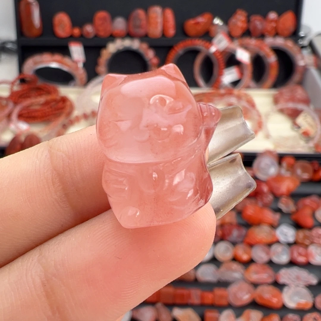 南红玛瑙未镶嵌颈饰招财猫