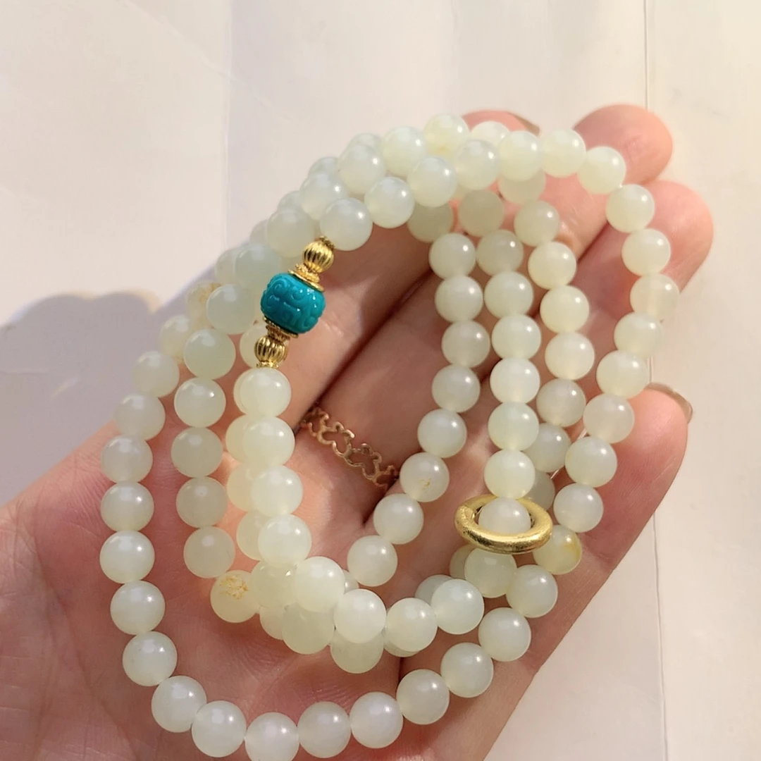 【闪购商品】和田玉手串18K金镶嵌和田玉多圈手串