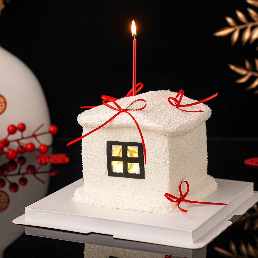 网红烘焙蛋糕装饰摆件圣诞节梦幻发光雪屋丝带蝴蝶结蜡烛生日装扮