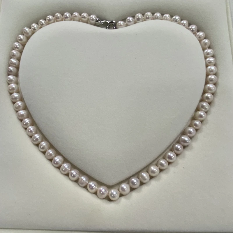 白色天然珍珠8-9mm简约爱心款扣头高亮无核冬天百搭款时尚气质款
