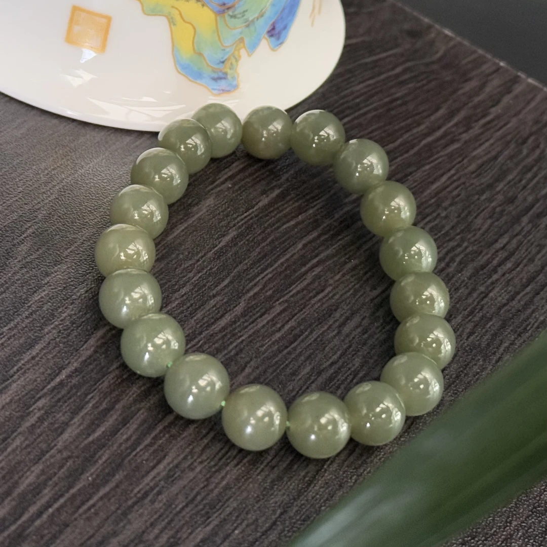 S01和田玉绿色手链气质简约百搭小众国风复古情侣款女士手串