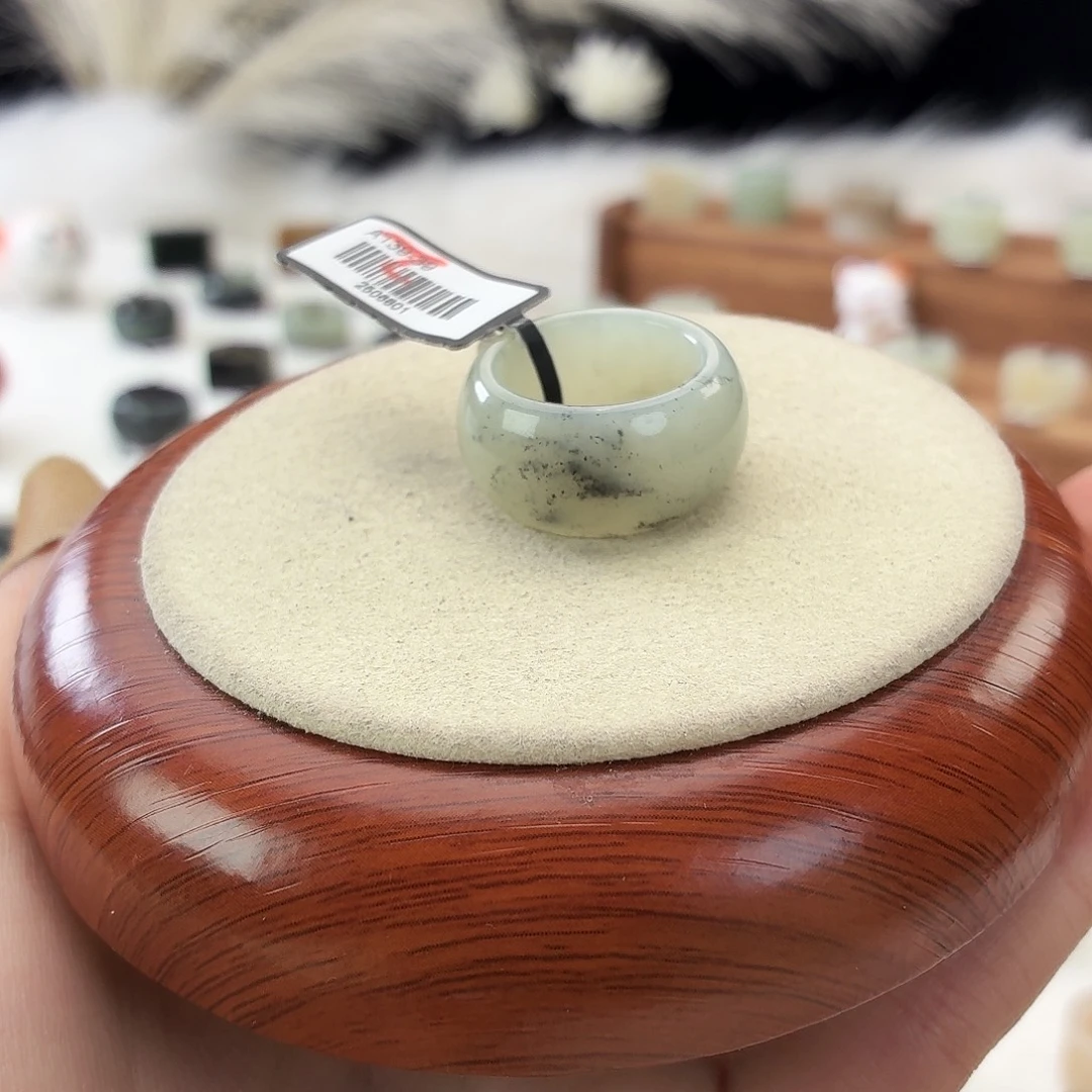 和田玉未镶嵌戒指点墨青花墩墩17.1mmj67