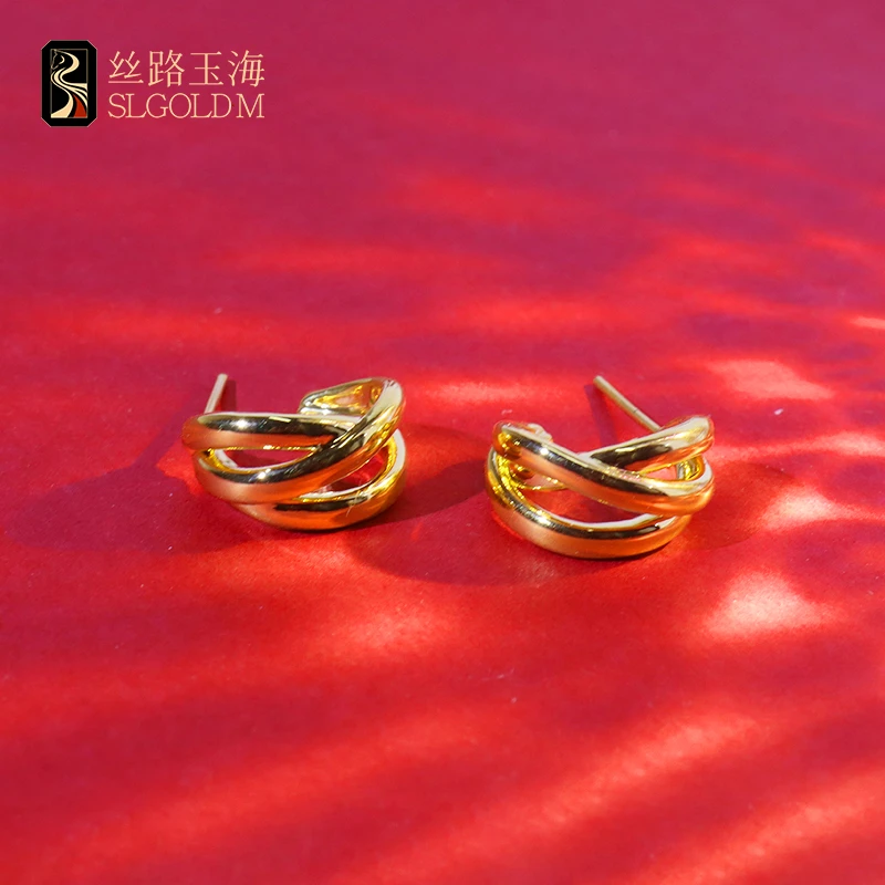 丝路玉海缠绕耳饰足金999气质轻奢时尚百搭复古法式精致优雅