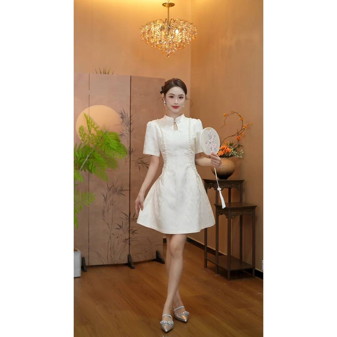 3536小个子气质名媛改良旗袍连衣裙女夏高级感新中式轻奢裙子QH