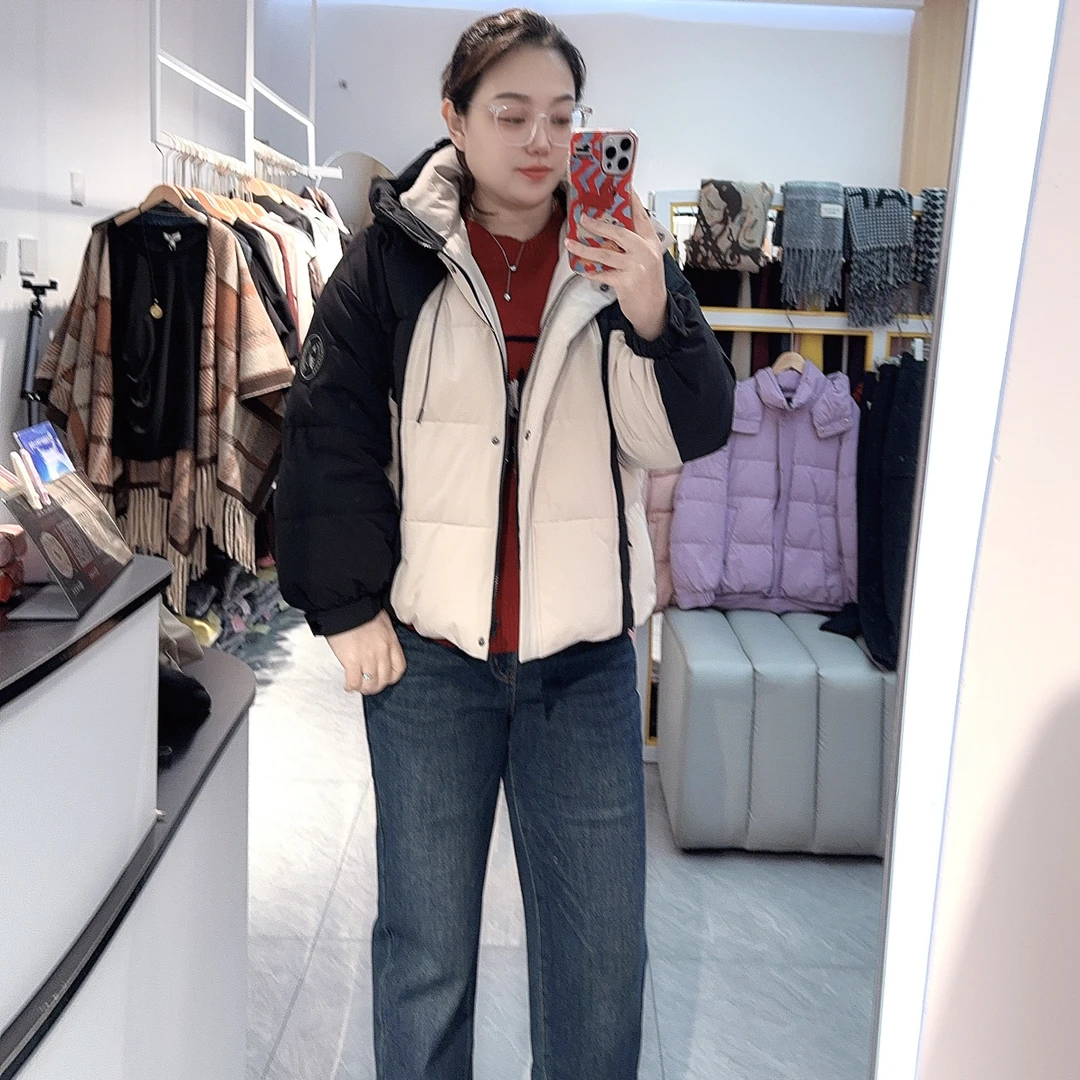 《水淼》冬季新款羽绒服1485时尚连帽拼色百搭潮流保暖韩版休闲